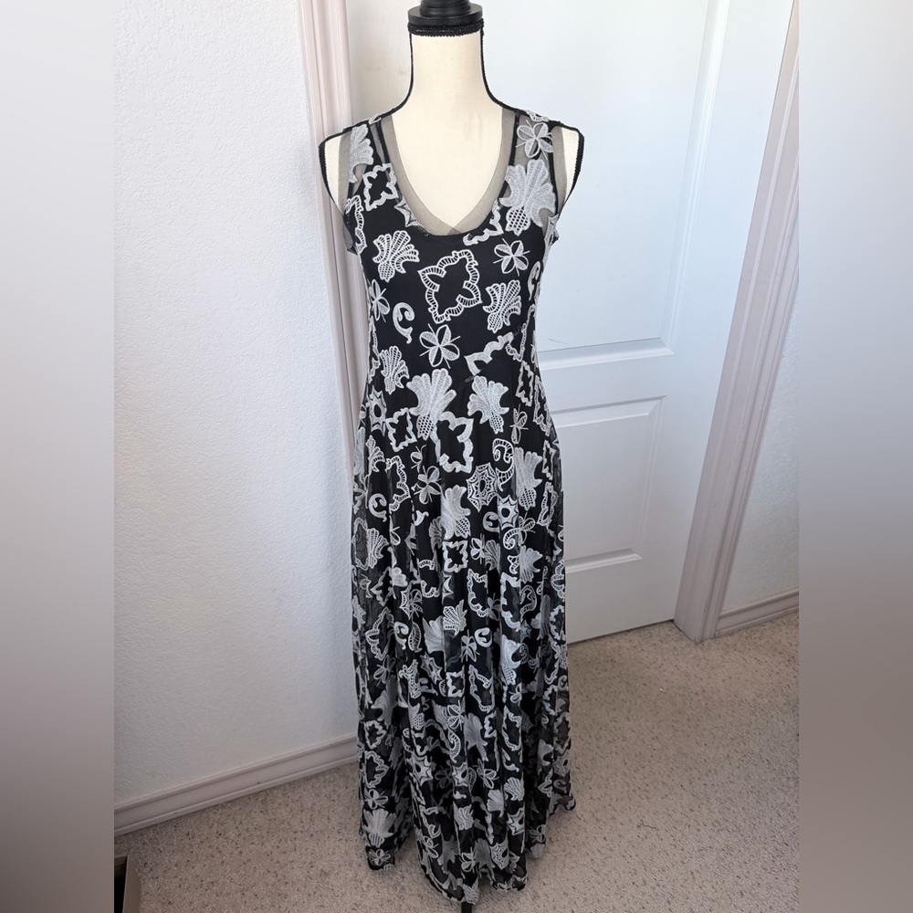 Johnny Was MAZZY BIAS SLIP DRESS V-Neck Black Gray Lined Patterned Maxi NWT XS - Picture 3 of 9